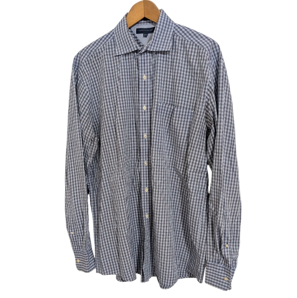 Tommy Hilfiger Regular Fit Button Up Shirt Men's 16 1/2 34-35 Blue